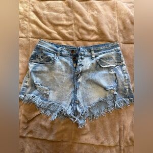 Light Blue Frayed Hem Jean Shorts